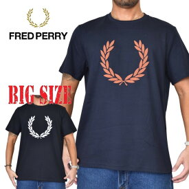 FRED PERRY フレッドペリー 半袖Tシャツ Flock Laurel Wreath T-Shirt 黒 ブラック ネイビー XL XXL 大きいサイズ メンズ あす楽