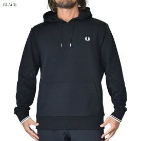 FRED PERRY フレッドペリー パーカー フーディー スウェット ワンポイント刺繍 プルオーバー Tipped Hooded Sweatshirt 黒 ブラック グレー XL XXL