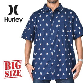 Hurley ハーレー 半袖シャツ 総柄 ポケット BBQ STAY FLY AOP SS BUTTON UP TOP ネイビー XXL 大きいサイズ メンズ あす楽