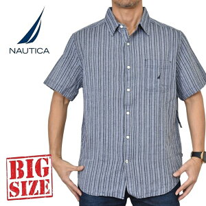�傫���T�C�Y �����Y NAUTICA �m�[�e�B�J ���� �V���c �h�r�[�X�g���C�v �V���[�g�X���[�u�V���c �{�^���_�E�� �R�b�g�� Dobby Striped Short-Sleeve Shirt XL