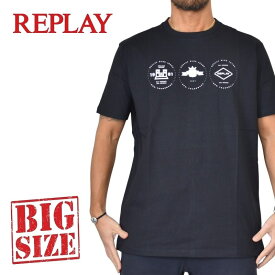REPLAY リプレイ 半袖Tシャツ ロゴプリント 黒 ブラック XXXL 大きいサイズ メンズ