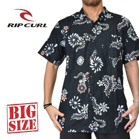 RIP CURL リップカール 半袖シャツ オープンシャツ リネン 麻 アロハ ボタニカル柄 リゾートファッション XXL 大きいサイズ メンズ
