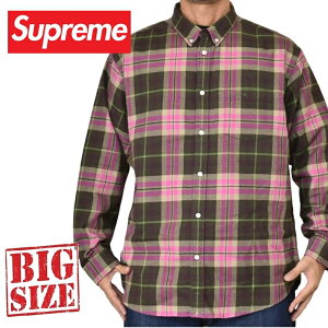 �傫���T�C�Y �����Y Supreme �V���v���[�� Plaid Flannel Shirt �`�F�b�N �t�����l�� �V���c �{�^���_�E�� XL