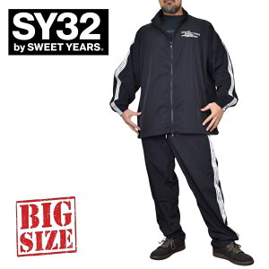 傫TCY Y SY32 by SWEET YEARS |CghJ iC tWbv e[v W[W ZbgAbv ㉺  ubN XXXL XXXXL TAPE DESIGH NYLON JACKET PANTS