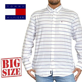 大きいサイズ メンズ トミーヒルフィガー 長袖 シャツ ワンポイント ボーダー柄 ボタンダウン TOMMY HILFIGER XL XXL XXXL あす楽