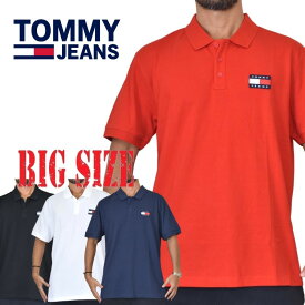 大きいサイズ メンズ TOMMY JEANS トミージーンズ 半袖 ポロシャツ ワンポイント ホワイト 白 黒 ブラック ネイビー レッド 赤 ゴルフウエア XL XXL あす楽
