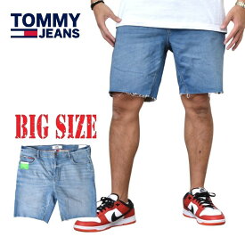 大きいサイズ メンズ トミーヒルフィガー TOMMY HILFIGER JEANS デニムショーツ ハーフパンツ ショーツ ハーパン ユーズド加工 カットオフ 40 42 44インチあす楽