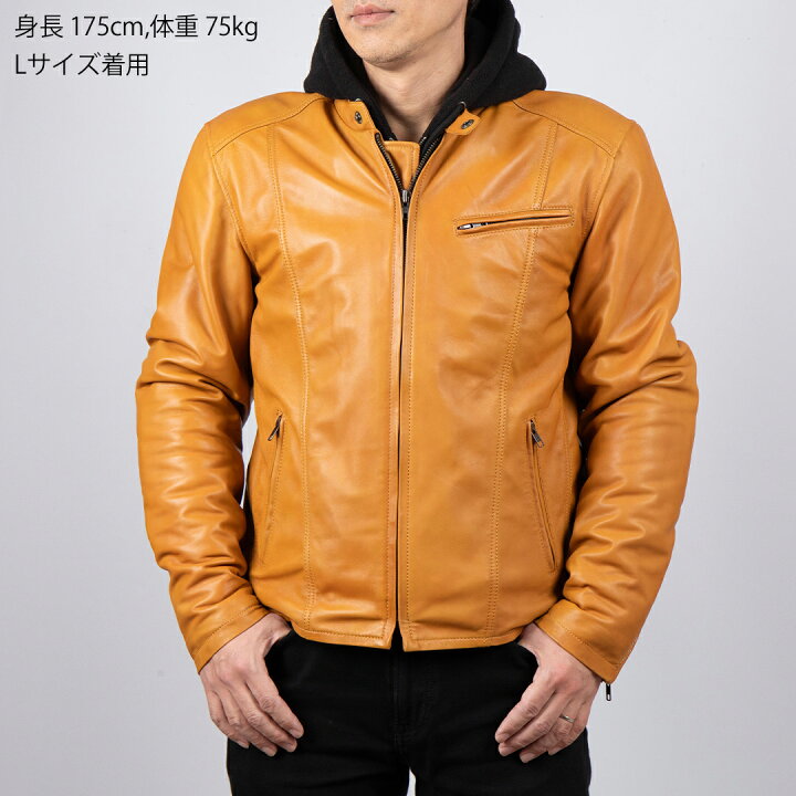 DEGNER デグナーシングルライダースジャケット羊革レザーフーディ 