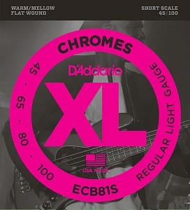 D'Addario ECB81S ダダリオ お洒落 フラットトワウンドベース弦 ショートスケール Flat Chromes 結婚祝い XL Wound