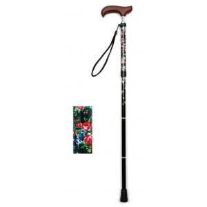 ウェルファン 夢ライフステッキ スリムネック折畳スリムタイプ (柄) ブラックフローラル (9735) 杖 ※メーカー (ウェルファン) 直送 (介護用品)