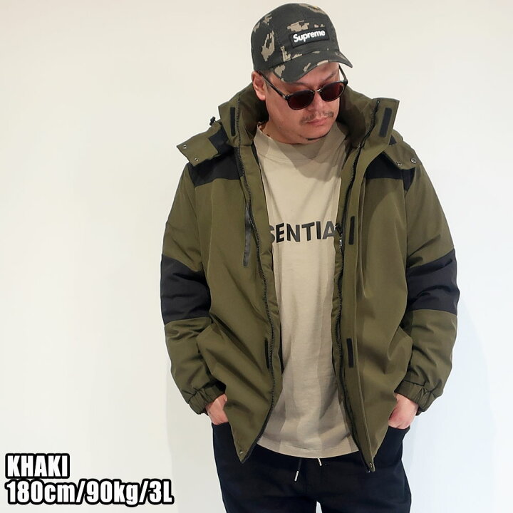 楽天市場 切り替えデザイン メンズ 大きいサイズ ダウンジャケット アウター 中綿 3l 4l 5l Xxl Xxxl 黒 紺 ブラック ネイビー ベージュ カーキ アウター ダウンコート フード カジュアル おしゃれ オススメ 防寒 防風 撥水 暖か 通勤 通学 大人 30代 40代 50代