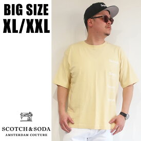 SCOTCH&SODA 大きいサイズ メンズ ブランド Tシャツ 半袖 XL XXL 2L 3L イエロー クルー ロゴ プリント 春 夏 リゾート 大人 30代 40代 50代 スコッチアンドソーダ 292-34410 スコッチ＆ソーダ