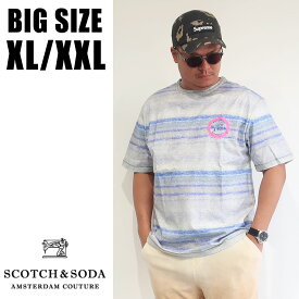 SCOTCH&SODA 大きいサイズ メンズ ブランド Tシャツ 半袖 XL XXL 2L 3L ボーダー 総柄 プリント 春 夏 リゾート 大人 30代 40代 50代 スコッチアンドソーダ 292-54411 スコッチ＆ソーダ