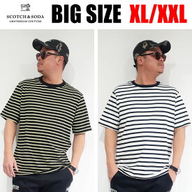 SCOTCH&SODA 大きいサイズ メンズ ブランド Tシャツ 半袖 XL XXL 2L 3L ボーダー ホワイト イエロー ネイビー ロゴ プリント 春 夏 リゾート 大人 30代 40代 50代 スコッチアンドソーダ 282-54410 スコッチ＆ソーダ