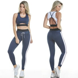フィットネスウェア レディース スポーツウェア おしゃれ 通販 ネイビー インポート ズンバウェア ヨガウェア トップス×レギンス セット 送料無料