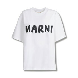 クーポンあり★【国内正規品】マルニ MARNI 春夏 ホワイト ロゴ入り オーガニックコットン製 Tシャツ クルーネックTシャツ オーバーサイズ ロゴ コットン レディース ブランド THJET49EPHUSCS11LOW01