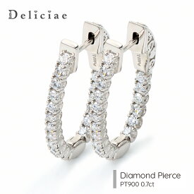 中折れフープピアス 楕円 【22.0mm】 PT900天然ダイヤモンド 【トータル0.70ct】 【送料無料】プラチナ ダイヤ 品質保証書 レディース ジュエリー 贈り物 おしゃれ 大人気 フープピアス ダイヤモンドピアス 豪華 ギフト プレゼント diamond pierce 楕円ピアス ワンタッチ