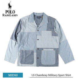 ポロ ラルフ ローレン Polo Ralph Lauren 710909876 LS Chambray Military Sport Shirt メンズ 長袖シャツ ポケットシャツ ロングスリーブシャツ シャンブレー ミリタリースポーツシャツ パッチワーク カジュアルシャツ インディゴ