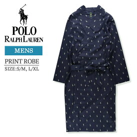 ポロ ラルフローレン メンズ ローブ バスローブ POLO RALPH LAUREN SLEEPWEAR L009 PRINT ROBE ナイトウエア ナイトガウン コットン ロゴ ポニー ネイビー 紺 大きいサイズ 部屋着 薄手 父の日