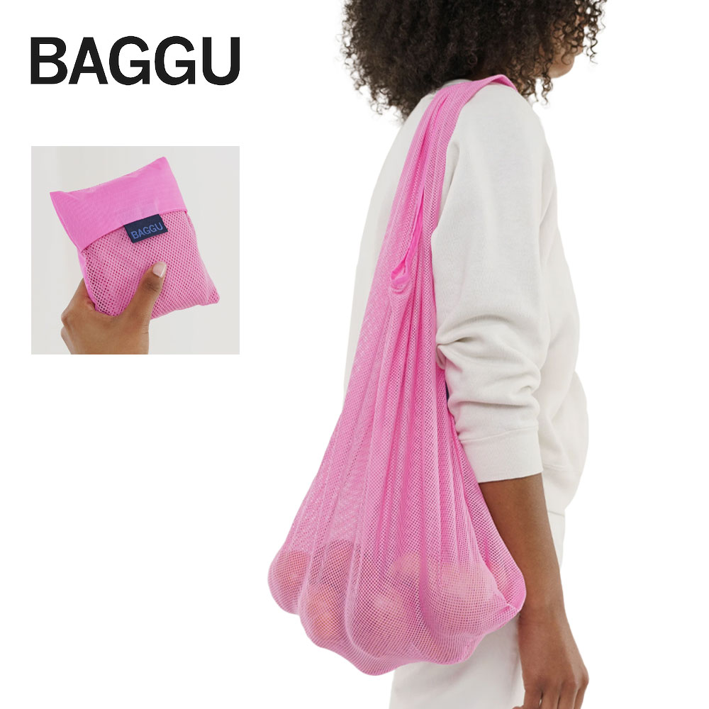 メール便BAGGU バッグ バグゥMESH /メッシュ 【Bright Pink】 ブライト ピンクエコバッグ/ナイロンバッグショッピングバッグ  トートバッグ ビーチバッグ ワンショルダー | デリシャス USA直輸入 セレクト