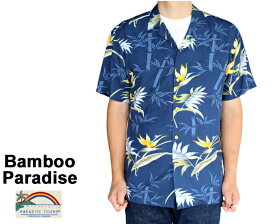 アロハシャツ パラダイスファウンド Paradise Found ハワイ製 レーヨン バンブーパラダイス Bamboo Paradise ネイビー メンズ 半袖 ハワイ ブランド アメカジ