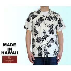 RJC ロバート・J・クランシー アロハシャツ メンズ ハワイ製 パイナップル 白 ホワイト「Pineapples」