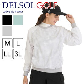 デルソル ゴルフウェア レディース 【7908】メッシュ使い長袖プルオーバー ゴルフ M L LL 3L 大きいサイズ 秋 冬 春 長袖 裏メッシュ サイドファスナー スニード 女子 ホワイト グリーン ブラック 白 黒 緑 送料無料 ゴルフ スポーツ　アウター ブルゾン
