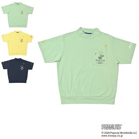 DELSOLxPEANUTS PEANUTSコラボ コットン混半袖ハイネックシャツ ゴルフウェア レディース 真夏 大きいサイズ デルソル ゴルフ M L LL 3L トップス スヌーピー ハイネック トップス ゆったり 女子 ネイビー イエロー グリーン 7934