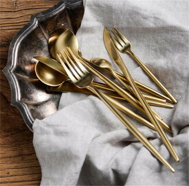 rilmy カラトリーセット 4点セット ステンレス フォーク ナイフ スプーン ミニスプーン ゴールド 家庭用 北欧風 おしゃれ ディナー デザート カフェ 新生活 韓国 インテリア