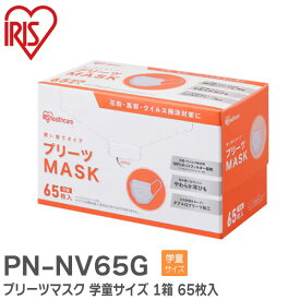 PN-NV65G プリーツマスク 学童サイズ 1箱 65枚 ホワイト 花粉・飛沫等99%カット 耳にやさしいやわらか耳ひもを採用 アイリスオーヤマ ( IRIS )【 在庫あり 】
