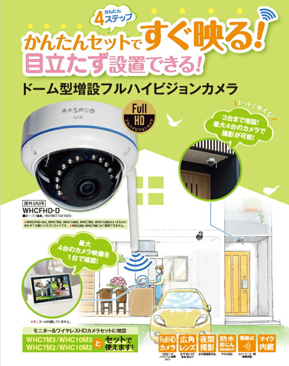 楽天市場】WHCFHD-D ドーム型 増設カメラ フルハイビジョンカメラ 屋外 
