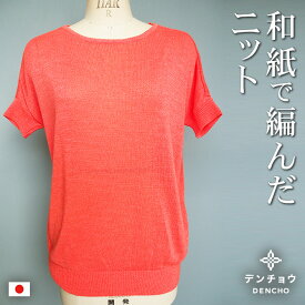 デンチョウ 和紙 ドルマン ニット セーター 半袖 無地 洗える レディース 和糸 ドルマン袖 半袖 五分袖 大きめ 夏 夏用 和紙 おしゃれ お洒落 かわいい 可愛い ゆったり 日本製 無地 プレゼント ギフト 国産 贈り物 楽 体形でない 体形カバー 婦人
