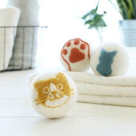 ウールドライヤーボール（3個セット）ネコ 猫 CAT キャット 洗濯 乾燥機専用 時短 エコ SDGs 天然素材 かわいい 飾り