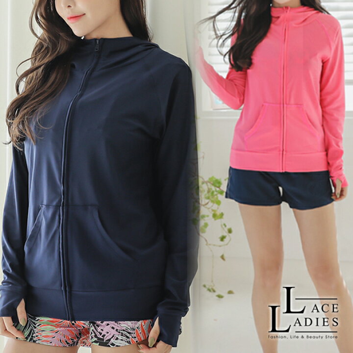 楽天市場 Uvカット フード付き 長袖ラッシュガード かわいい 女性 スイムウェア スイミング レディース ママ水着 海 プール ビーチ レース レディース