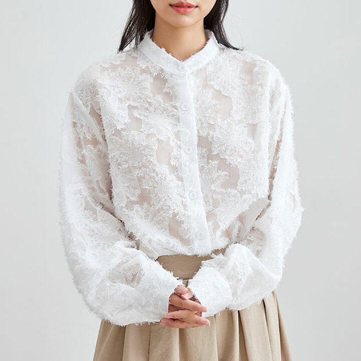 楽天市場】花柄 フリンジ ジャガード 長袖 ブラウス 女性 レディース 