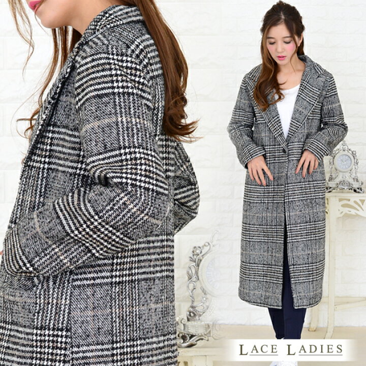 楽天市場】グレンチェック ロング チェスター コート 大きいサイズ  