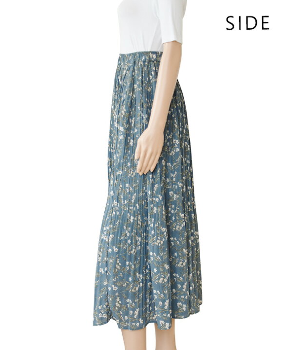 楽天市場】花柄ロングプリーツスカート フラワープリント シフォン  