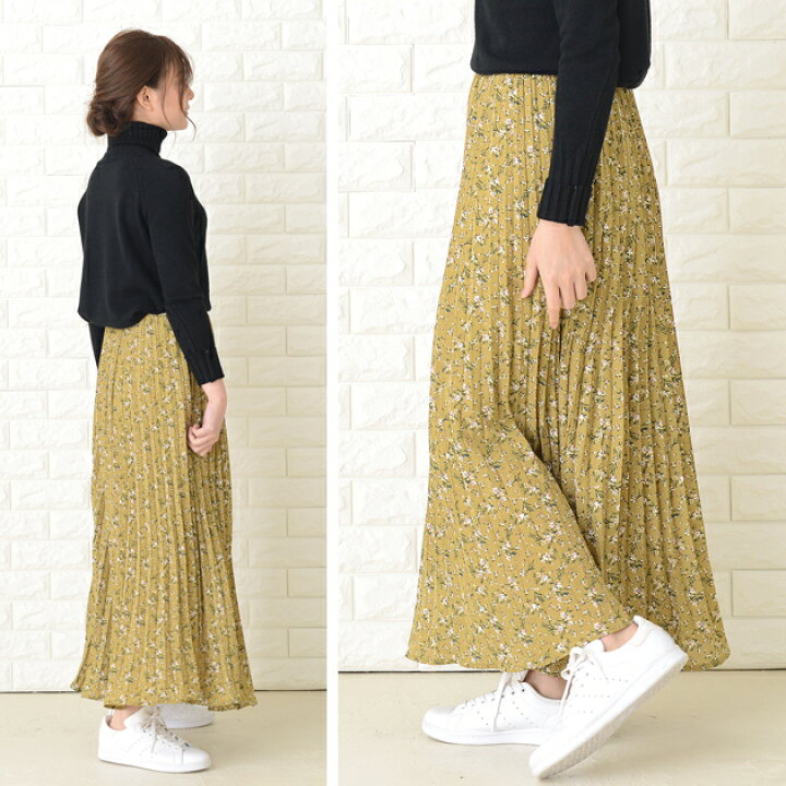 楽天市場】花柄ロングプリーツスカート フラワープリント シフォン  
