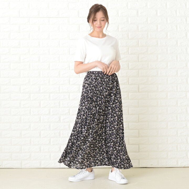 楽天市場】花柄ロングプリーツスカート フラワープリント シフォン  