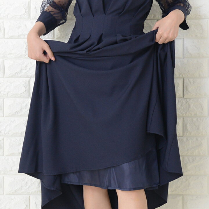 楽天市場】ドット柄シアー袖 ロングドレス ブラック ネイビー ブルー 
