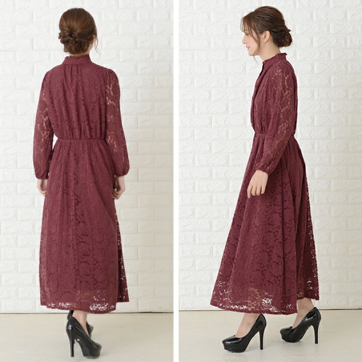 楽天市場】ハイネック パーティードレス レース襟 総レース ワンピース  