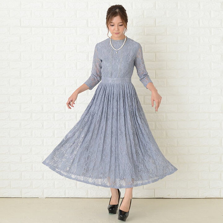 楽天市場】プリーツロング丈ワンピース ラウンドネック パーティー  