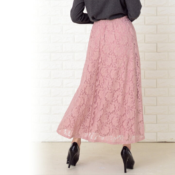 楽天市場】花柄レースロングスカート ウエストゴム仕様 マキシスカート  