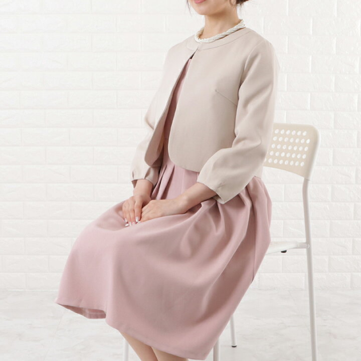 楽天市場 ワンピース ジャケット セレモニースーツ 2点セット セットアップ 入学式 卒業式 ママ ベージュ ブラック ピンク ネイビー パーティードレス ワンピース 結婚式 披露宴 お呼ばれ 礼服 30代 40代 50代 レディース 七五三 膝丈 ノーカラー レディース レース