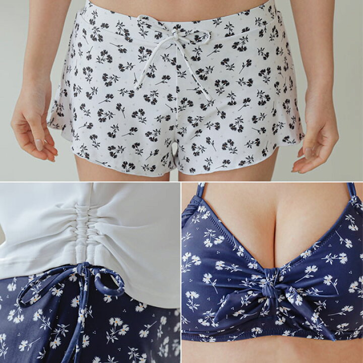 スイミングショーツ 女の子サイズ 14-16 女性用 ヴィンテージプリント ちょう結び ストラップバック タンキニセット ツーピース