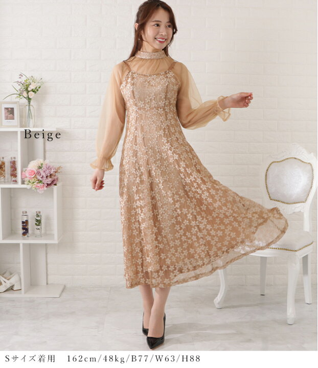 楽天市場】シフォンブラウス付きレーシィキャミソールワンピース 女性  