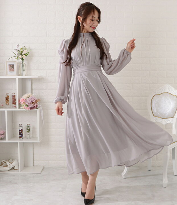 楽天市場】ギャザーシェイプロングシフォンワンピース 女性 レディース  