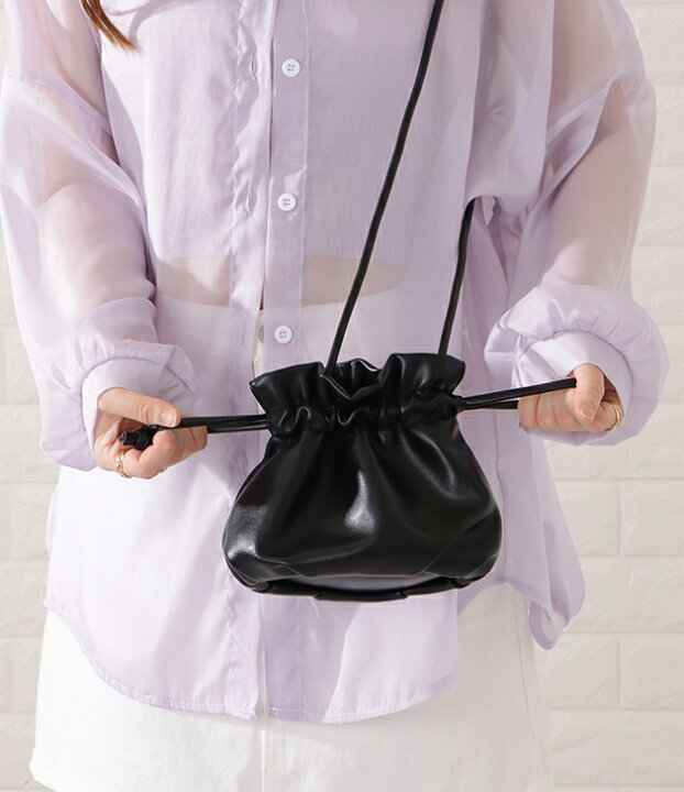 楽天市場】レザー調ドローストリング巾着ショルダーバッグ レディース  