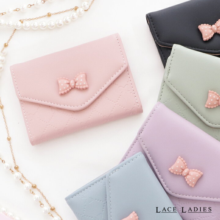 楽天市場】ダイヤ柄リボン三つ折り財布 レディース 財布 小銭入れ  