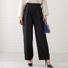 サイドリボンハイウエストタック入りスラックス 女性 レディース パンツ ボトム 春 夏 秋 冬 オールシーズン 腰高 深め エレガント とろみ素材 カジュアル きれいめ 上品 オフィス フォーマル ジャケット ベーシック 無地 シンプル 美脚